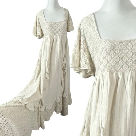 Free People Ethereal Bohemian Bring The Romance Midi Maxi Dress Neutral Large - Picture 8 of 16